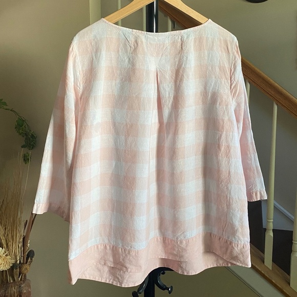J. Jill Love Linen Boat Neck Top 3/4 Sleeve Gingham Pink and White Size Large - Picture 3 of 15